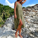 Newly 100% Cotton Gauze Dress For Women 2023 Square Collar Sleeveless Open Side Long Dress Summer Comfortable Beach Outfit - M & M Global