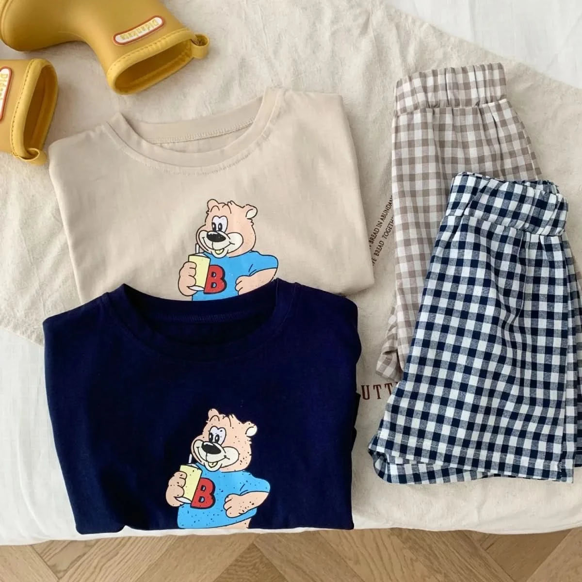 Popular Design Baby Boys T-shirt Suit Summer Clothes Cartoon Fashion Toddler Plaid Shorts Short Sleeve Set Children's Wear 6m-6y - M & M Global