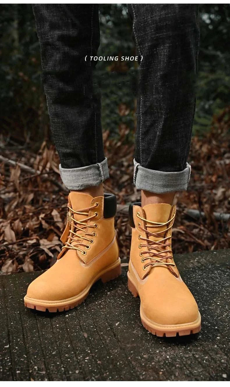 Boots Men High Top Boots High Quality Women Leather Shoes Fashion Outdoor Sneakers Men Lace Up Non-Slip Ankle Boots for Couple - M & M Global
