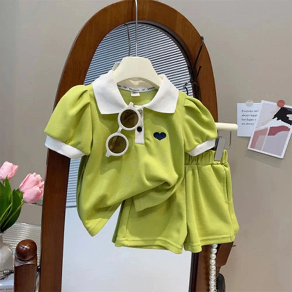 Children's Clothing Sets Korea Short Sleeved Casual Shirt Dress Polo T-shirt+Shorts Sets Sisters Girls Summer Kids Clothes Girls - M & M Global