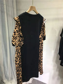 Extra size 300 pounds fat people wear summer women's dress leopard print patchwork bear rhinestone short-sleeved skirt - M & M Global