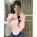 2025 Spring Elegant Pullover Women Casual Solid Korean Style Long Sleeve Knitted Sweater Sweet Soft Sweater Female Y2K Crop Tops