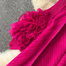 Sweet Pleated Vintage Three-dimensional Flower Loose Long Dress Chic Evening Korean Fashion Fashion Women Summer Dresses - M & M Global