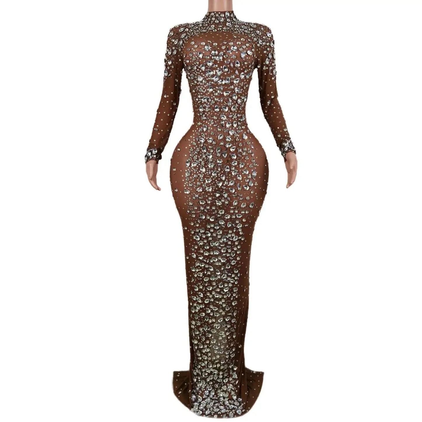 Sexy Party Banquet Evening Dresses Women Sparkly Rhinestone Long Dress Nightclub Singer Stage Costume Festival Clothing Cuixing - M & M Global