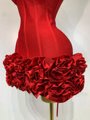 Women Sexy Strapless Backless Flower Embellished Mini Bandage Dress Bodycon Celebrity Party Cocktail Evening Party Club Dresses