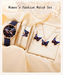 5PCS Set Women Fashion Butterfly Quartz Watch Brand Design Female Clock Leather Band Ladies Casual Wrist Watch Reloj Mujer