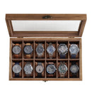 SONGMICS Watch Box with glass lid, solid wood organizer for 12 watches.