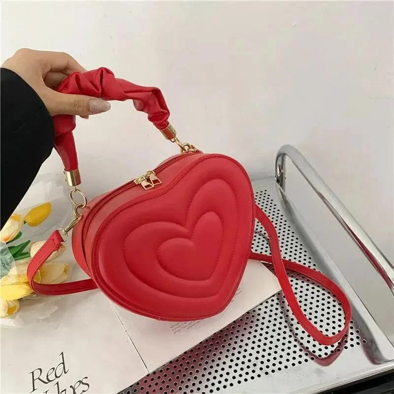Luxury Quilted Handle Women PU Leather Shoulder Bag Fashion Heart Solid Color Crossbody Bag - M & M Global