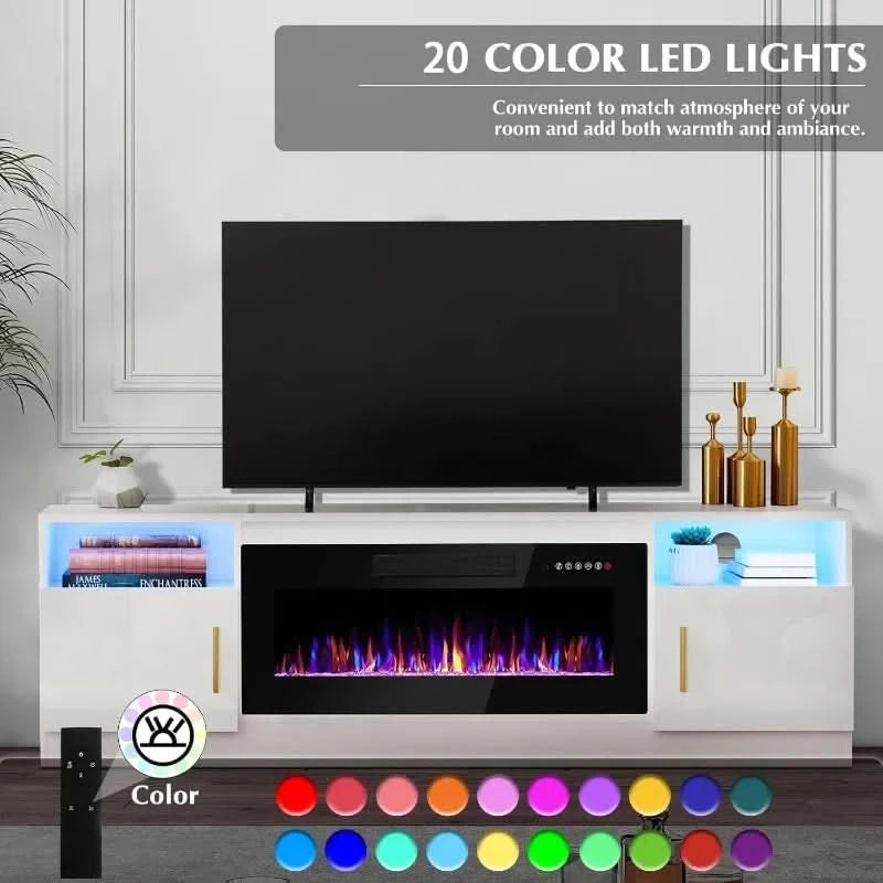 Authenticity guarantee.Fireplace tv Stand with 36 inch Fireplace Up to 80" TVs,LED Light Entertainment Center and Storage, 70" M