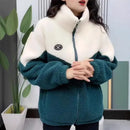 Korean Style Loose Thickened Patchwork Cotton Jacket Autumn Winter Women's Fashion Student Lamb Velvet Coat Casual Outerwear