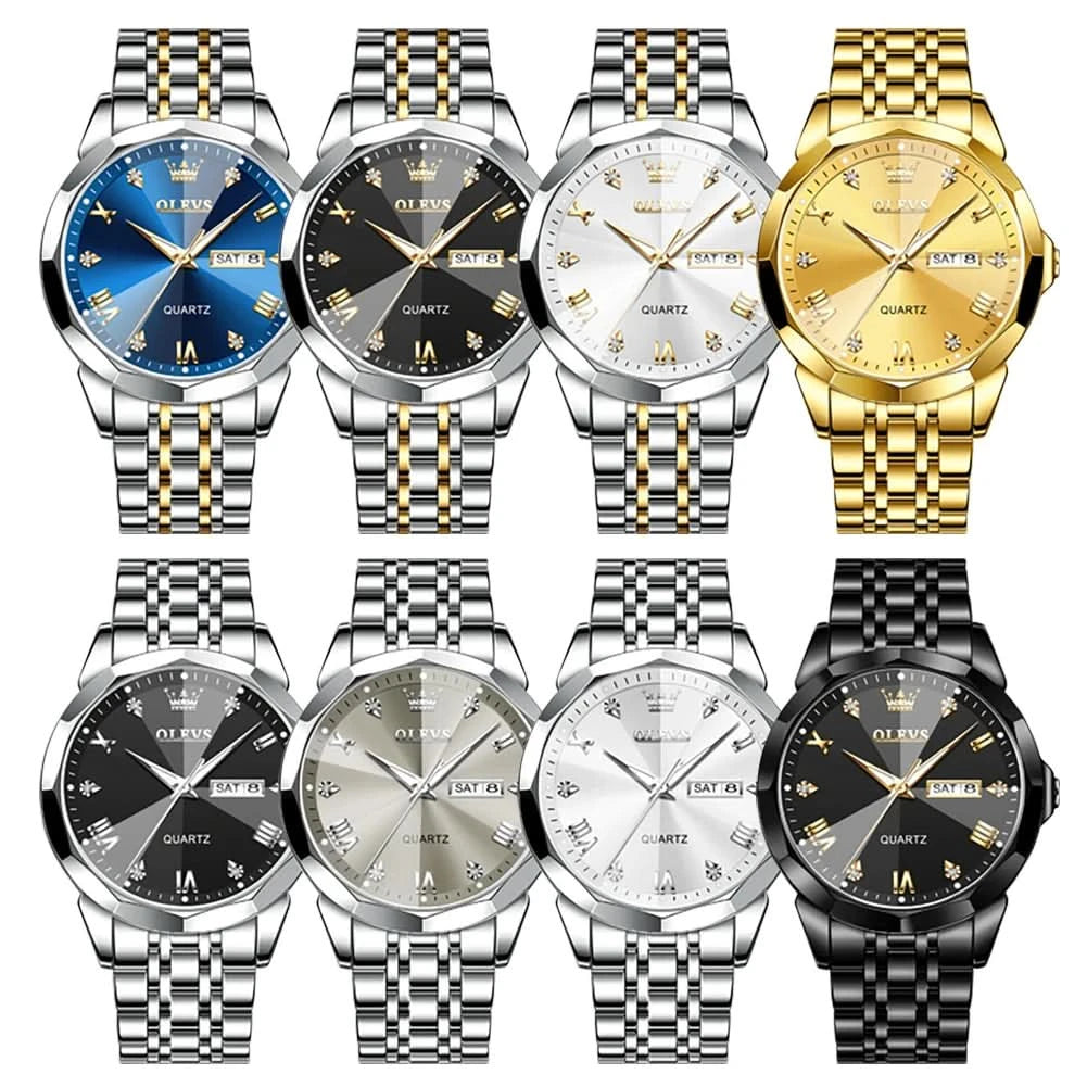OLEVS Men's Watches Causal Fashion Original Quartz Watch for Man Waterproof Stainless Steel Luminous Date Week Trend Dress Reloj - M & M Global