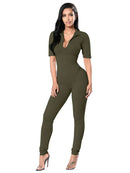 New Autumn and Winter 2025 Short Sleeve V Neck  Bodycon Jumpsuit Full Lengt Rompers Women Jumpsuits