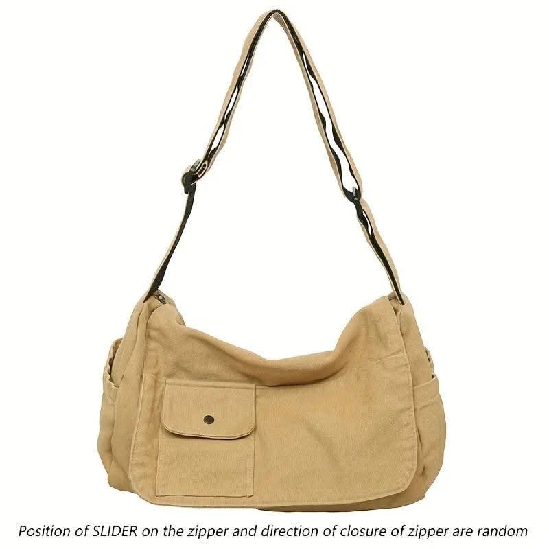Casual Canvas Messenger Bag Versatile Flip Large Capacity Shoulder Book Bag For Student Adjustable Crossbody Bag For Men Women - M & M Global
