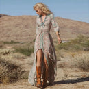 TEELYNN boho long dress Vintage 2023 floral print Chiffon three quarter sleeve v-neck summer Gypsy Hippie women dresses vestidos - M & M Global