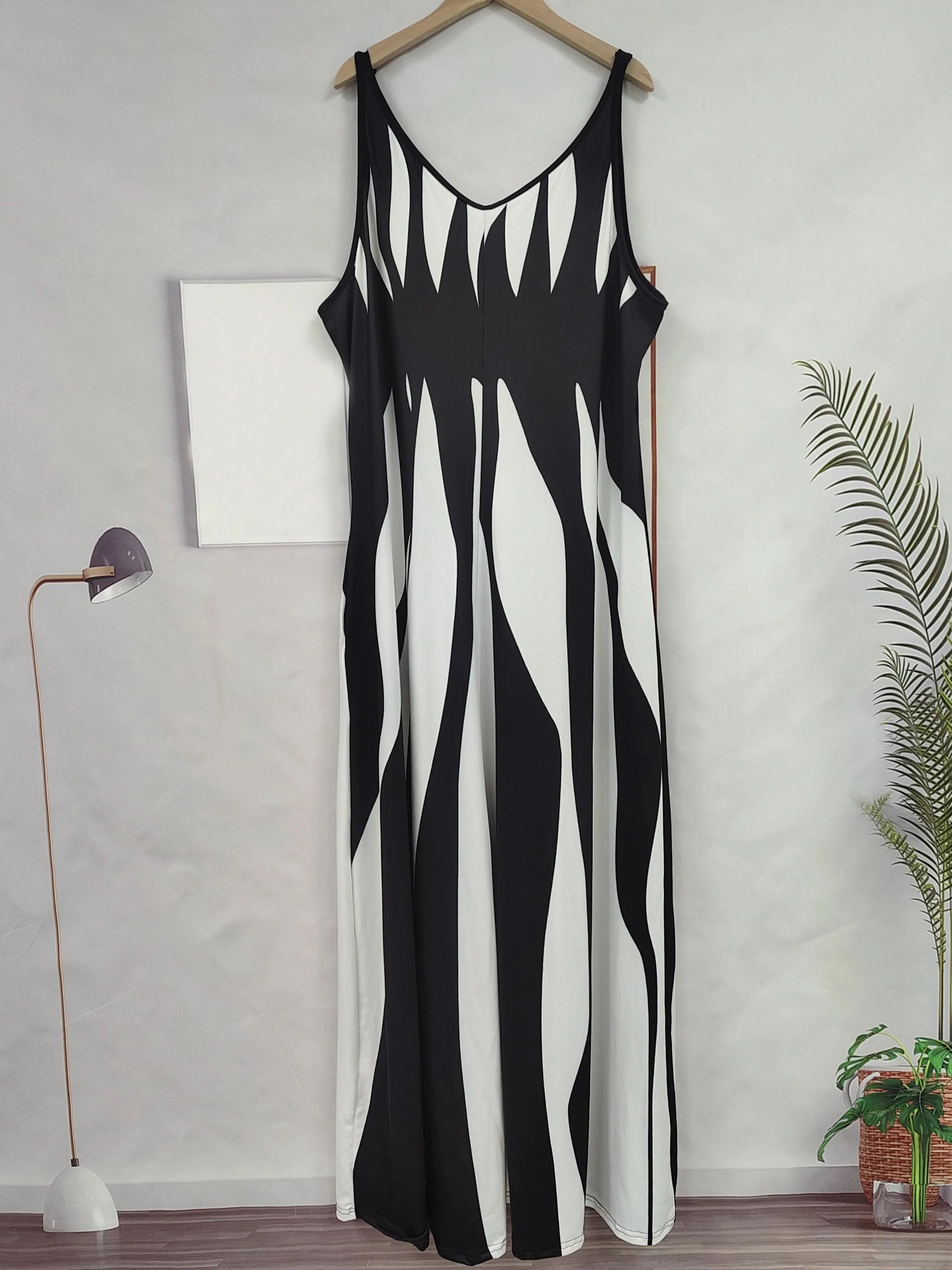 Large size positioning printed spring/summer new V-neck long dress dress - M & M Global