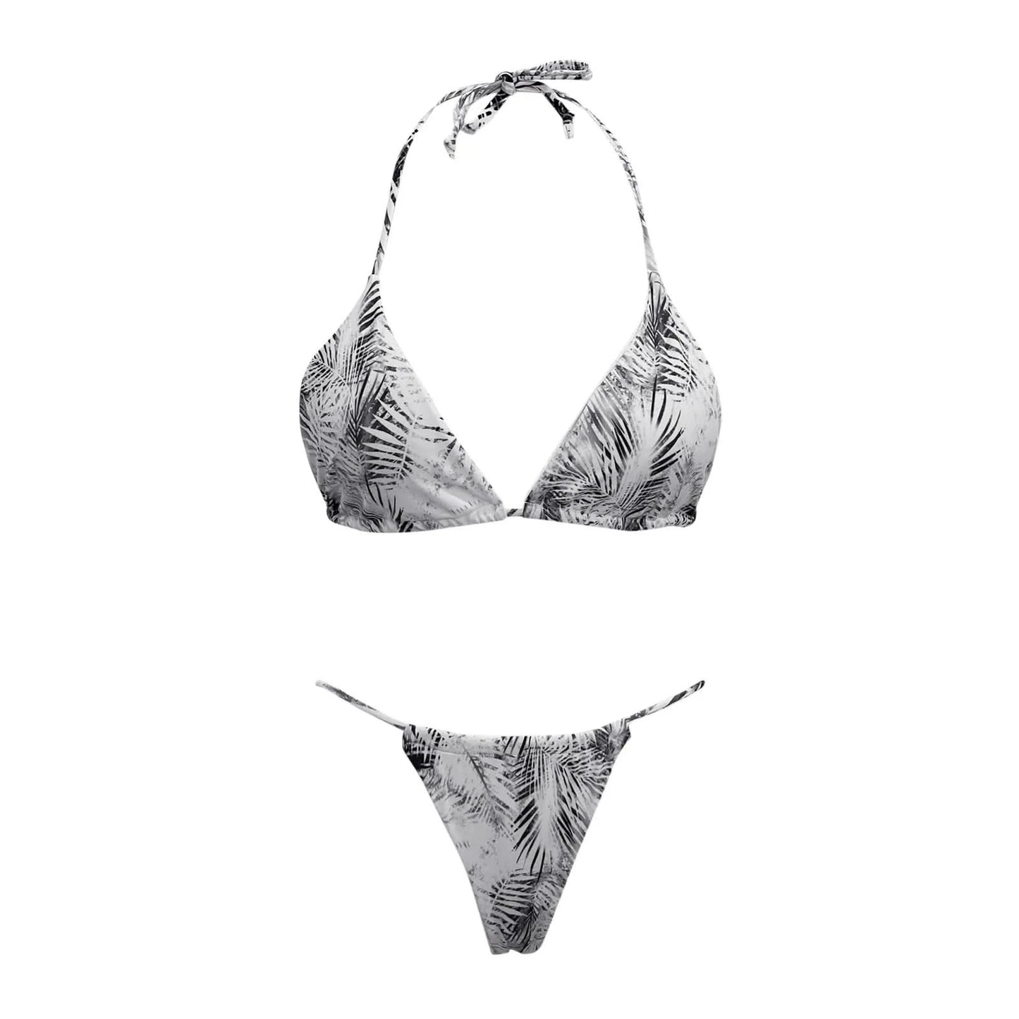 Summer Holiday Print Swimwear Women 2pcs Halter Neck Bandage Bikini Thong Tankinis Set Brazilian Biquini Bather Bathing Suit - M & M Global