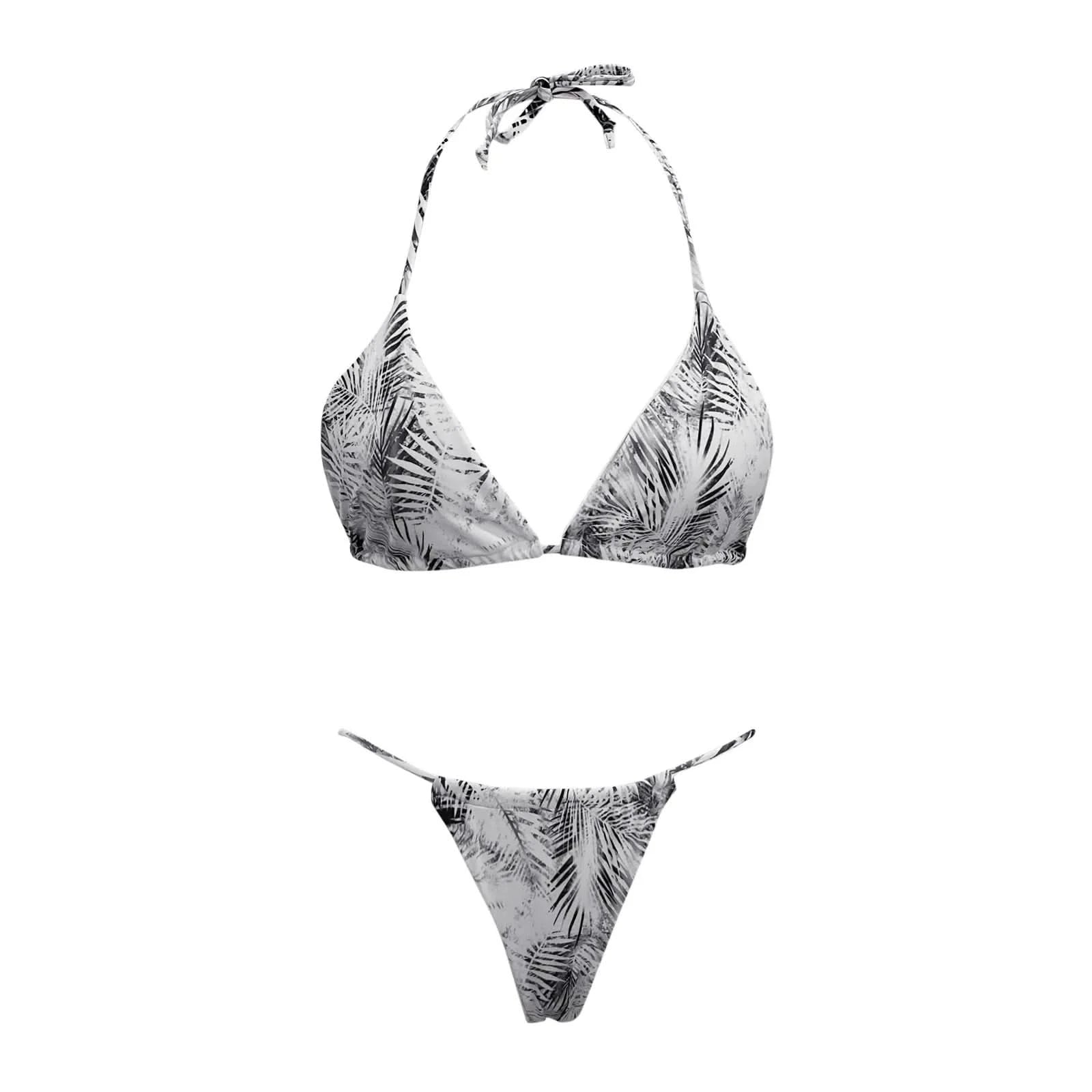 Summer Holiday Print Swimwear Women 2pcs Halter Neck Bandage Bikini Thong Tankinis Set Brazilian Biquini Bather Bathing Suit - M & M Global