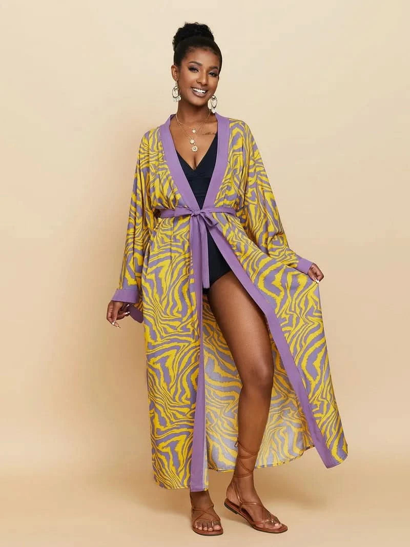 Para Praia Kimono Beach Robe 9 Colors Bikini Cover Ups Beachwear Femme Long Dress Sarong Women Loose Cardigan Swimsuit Covers - M & M Global