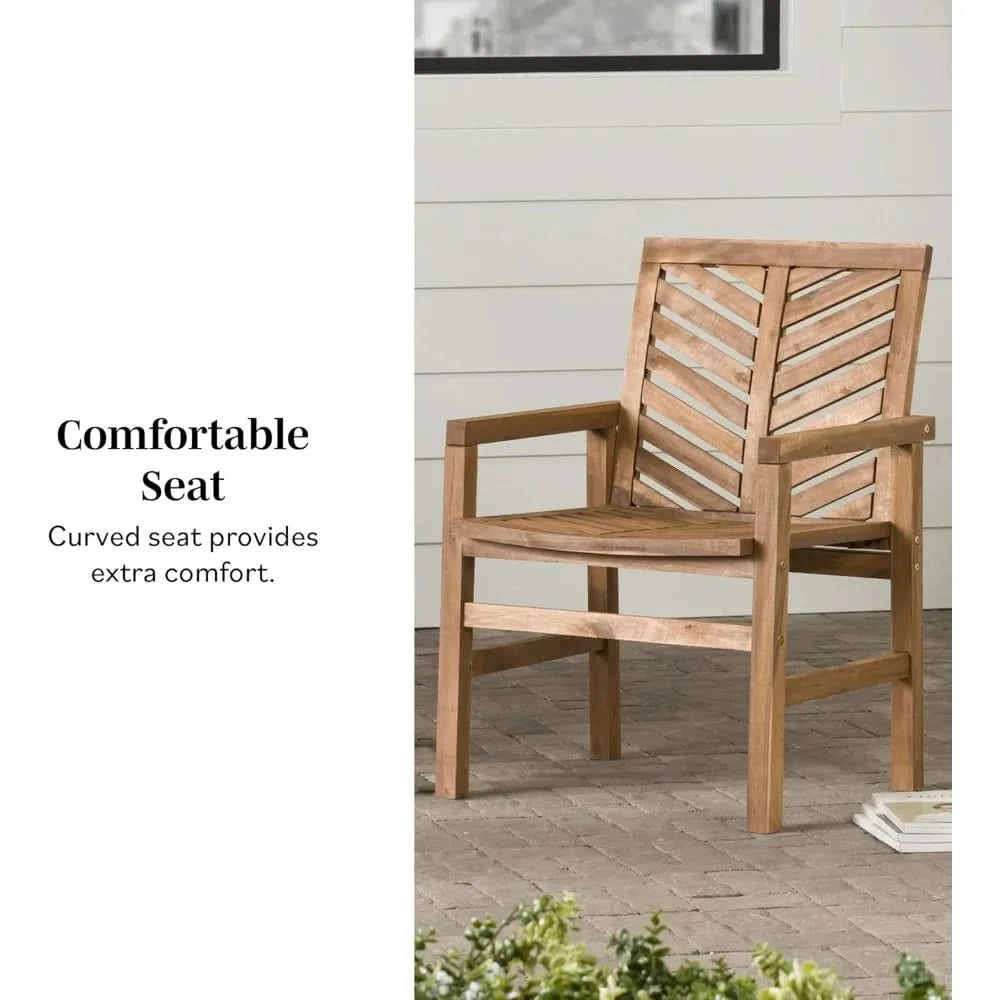2 Piece Outdoor Patio Chevron Wood Chair Set All Weather Backyard Conversation Garden Poolside Balcony, Set of 2