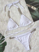 DEAT Sexy Lace-up Swimsuit Women's Solid Color Cross Hollow Out Design Bikini Two-piece Set Beach Party 2025 Summer New 11XX0987 - M & M Global