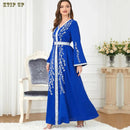 Ramadan Luxury Muslim Fashion Bat Sleeve Moroccan Turkiye Dubai Dress Middle East Arab Dress Sequins Golden Velvet Long Dress - M & M Global