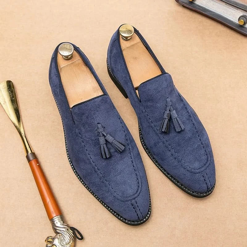 Men's Loafers Brand Suede Leather Shoes Vintage Slip-on Classic Casual Men Driving Shoes Wedding Male Dress Shoes Tassel pointed - M & M Global