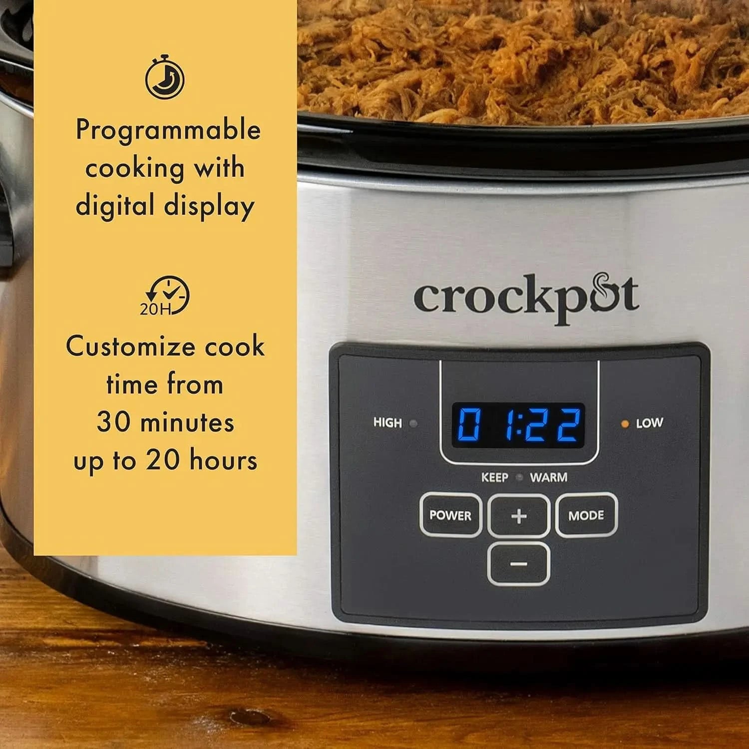 6 Quart and Split 2.5 Quart Double Slow Cooker and Food Warmer, Programmable Slow Cooker with Timer, Stainless Steel - M & M Global