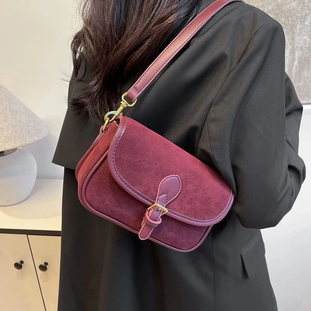 Korean Fashion New Small Square Bag Shoulder Bags Brown Niche Retro Suede Surface Leisure Versatile Trend Lady Crossbody Bags - M & M Global