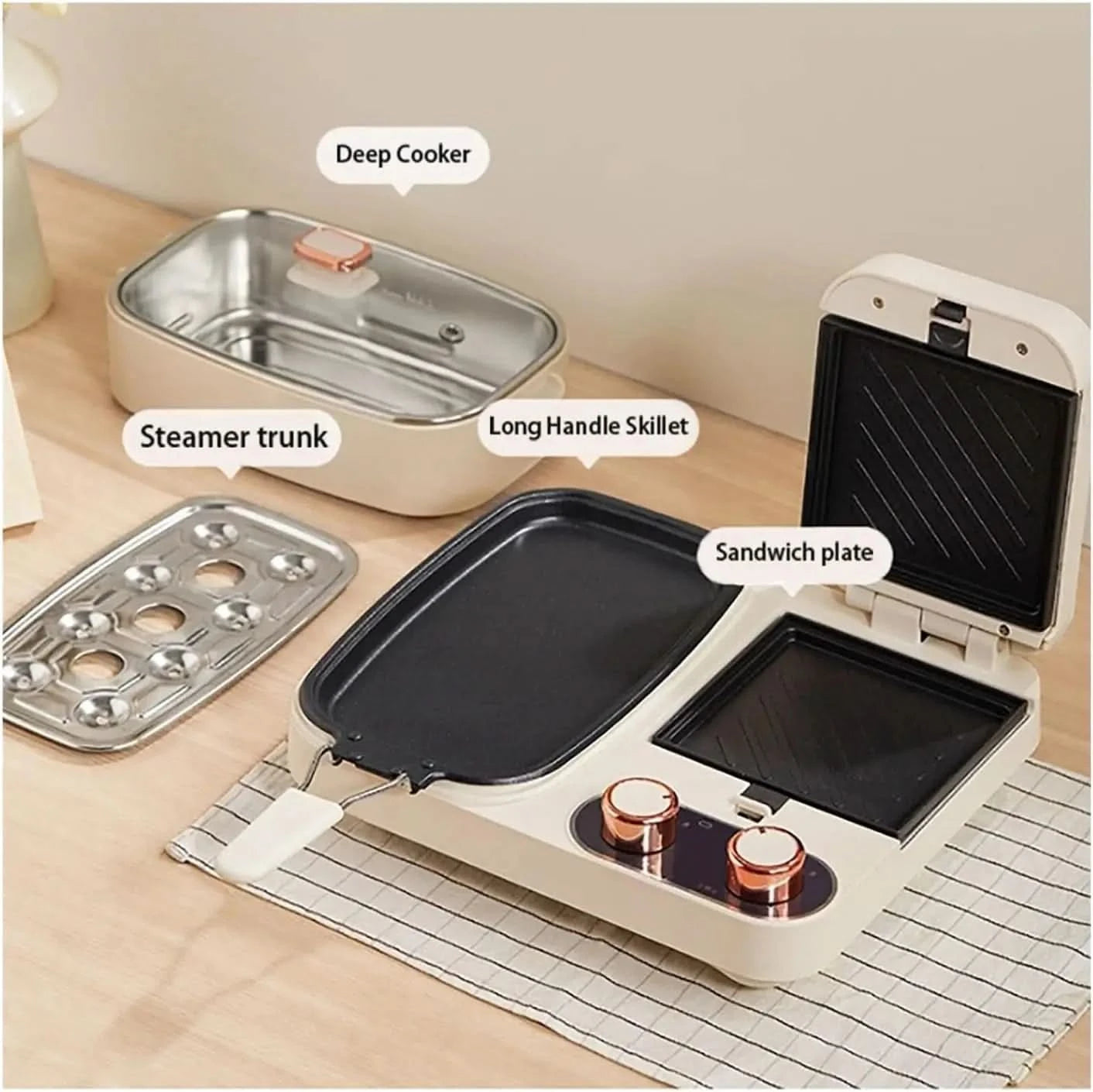 kitchen Gadgets 3 in 1 Breakfast Counter, Electric Mini Waffle Maker, Toast Maker, Breakfast Sandwich Maker, Home Breakfast Make - M & M Global