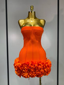 Women Sexy Strapless Backless Flower Embellished Mini Bandage Dress Bodycon Celebrity Party Cocktail Evening Party Club Dresses