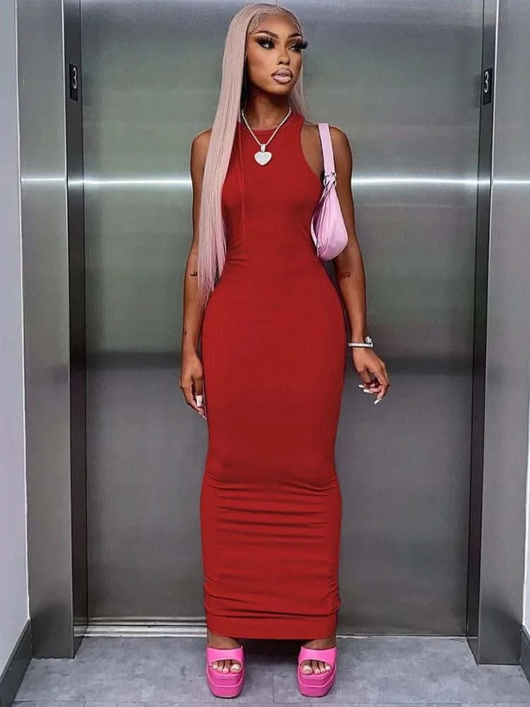 Dulzura Women Fashion 2024 Autumn Sleeveless Club Streetwear Bodycon Pink Pencil Long Dress Wholesale Items For Business - M & M Global