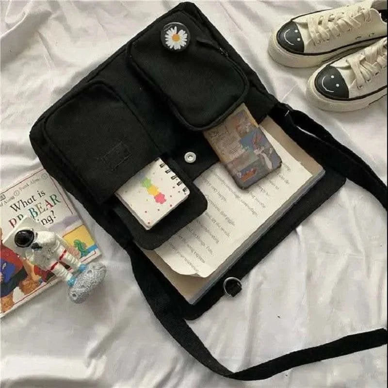 2025 Young Unisex Canvas Messenger Bag Postman Student Shoulder Bag Phone Bookbag Handbags Japanese style Daily Crossbody Bag - M & M Global