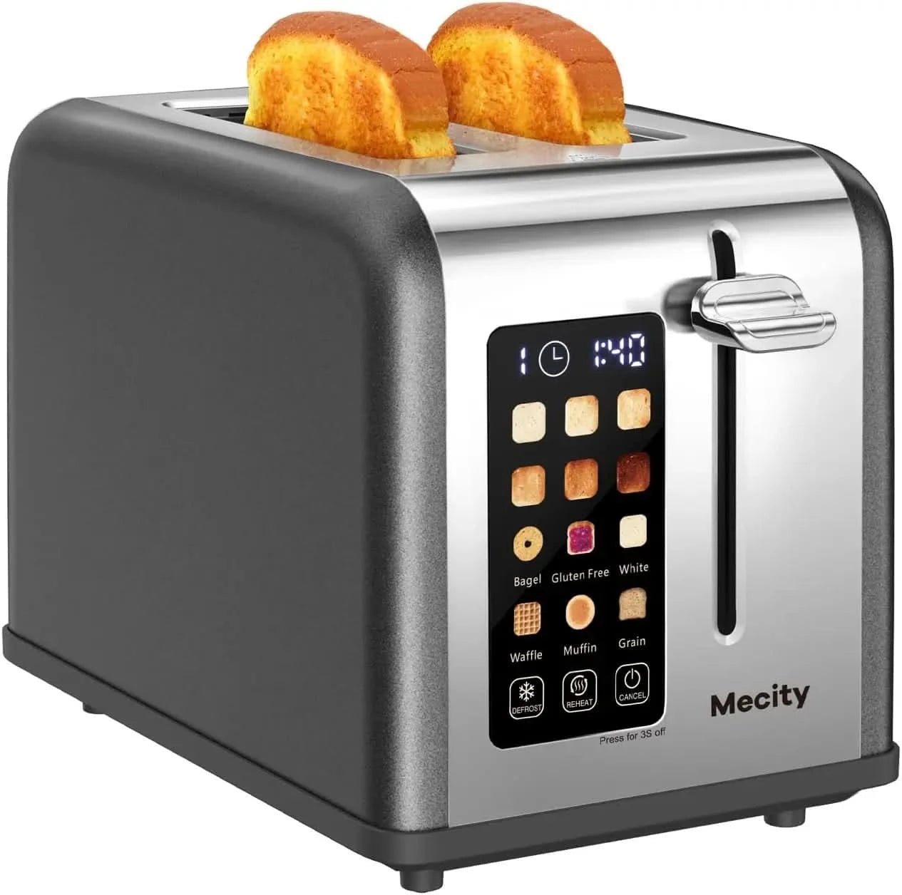 2 Slice Toaster Touch Screen 1.5" Wide Slot, Stainless Steel Smart Bread Toaster for Bagel Muffin Waffle Gluten Free Breads, Tim - M & M Global