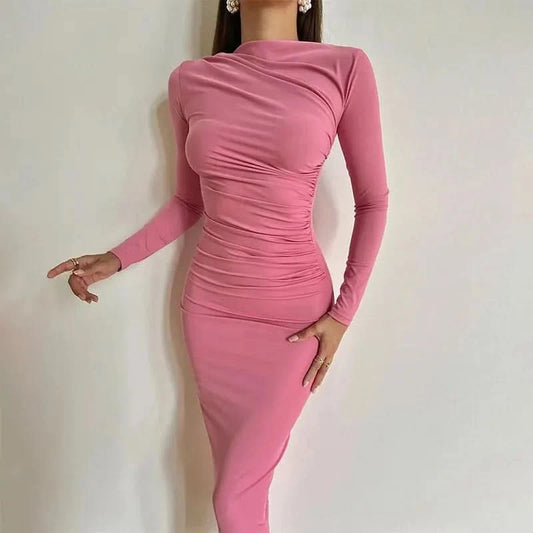Hawthaw Women 2024 Spring Autumn Long Sleeve Party Club Evening Streetwear Bodycon Long Dress Wholesale Items For Business D3A14 - M & M Global