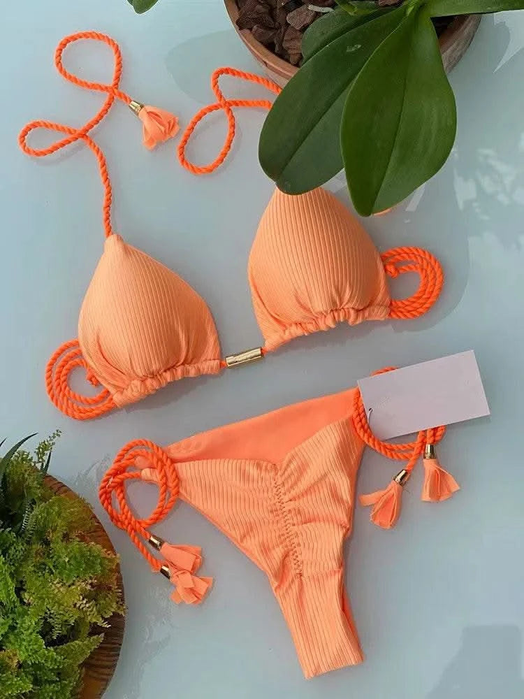 Adjustable Bandage Bikini Set 2023 Swimwear Swimsuit Woman Sexy Bathing Suits Solid Bikinis Triangle Female Summer Beachwear - M & M Global