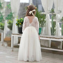 New Summer Elegant Flower Girl White Wedding Lace white girl long dress Sleeve Mesh Girl Princess Dress backless girls aged 8-12 - M & M Global