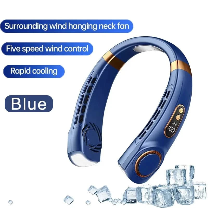 Portable Neck Mounted Fan Typc Charging Adjustable 5-Speed Turbine Neckband Fan Without Blades Suitable For Outdoor Use - M & M Global