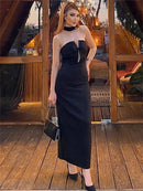 Tossy Tee Bow Off-Shoulder Slim Long Dress For Women Patchwork Fashion Elegant Hollow Out Backless Clothes Female Party Dress - M & M Global