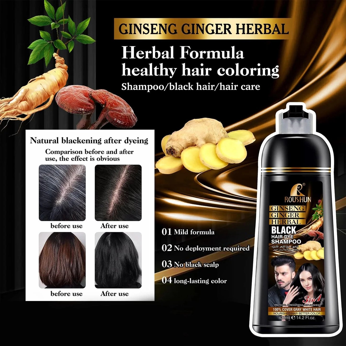 Black Hair Color Shampoo for Gray Hair Instant Hair Dye Shampoo Hair Coloring in Minutes Natural and Long lasting color Hair Dye