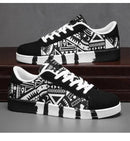 YRZL Men's Sports Running Shoes Canvas Geometric Style Lace-Up Sneakers Couples' Fashionable Graffiti Print Skate Shoes Men - M & M Global