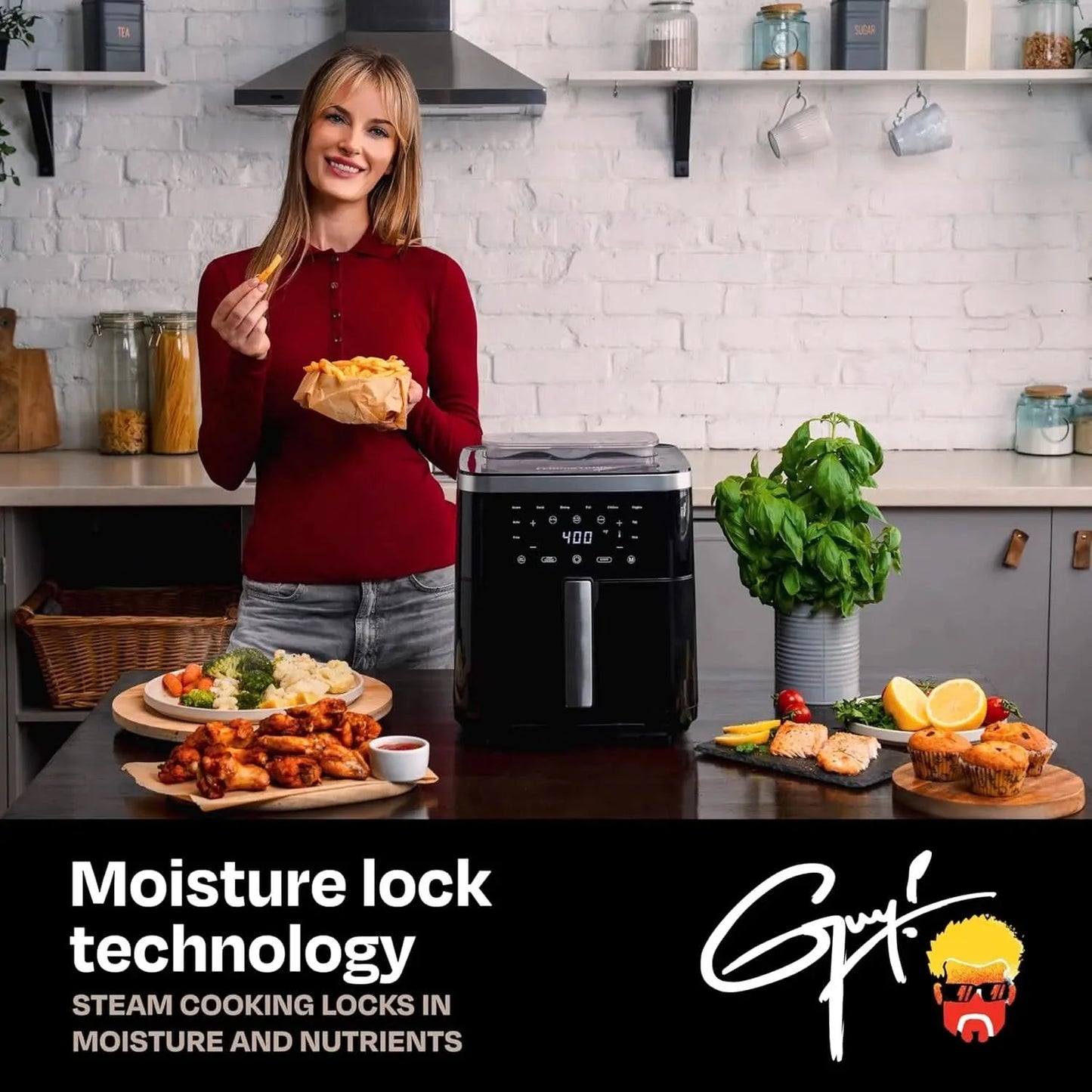 6.5 Quart Steam Air Fryer with Moisture Lock Technology – Programmable Steamer and Air Fryer Combination, Temperature Control, 1 - M & M Global
