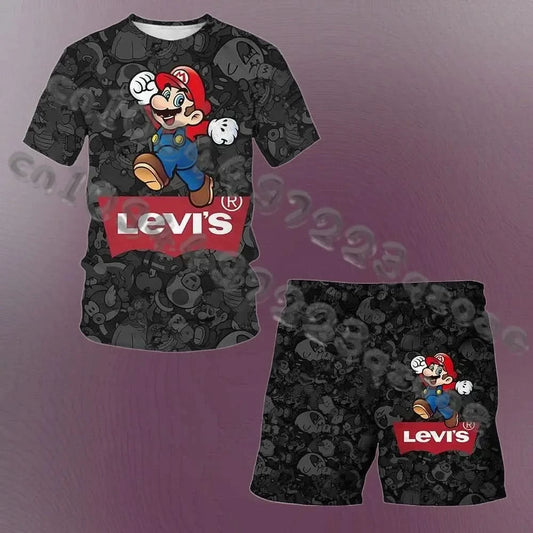 25/26 Sonic Fashion Cute Girl 3D Top T-shirt Short Sleeve+Shorts Two Piece Set Girls and Boys Children's Top Short Sleeve - M & M Global