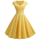 Pink Summer Dress Women V Neck Vintage Robe Elegant Retro pin up Party Office Midi Dresses - M & M Global