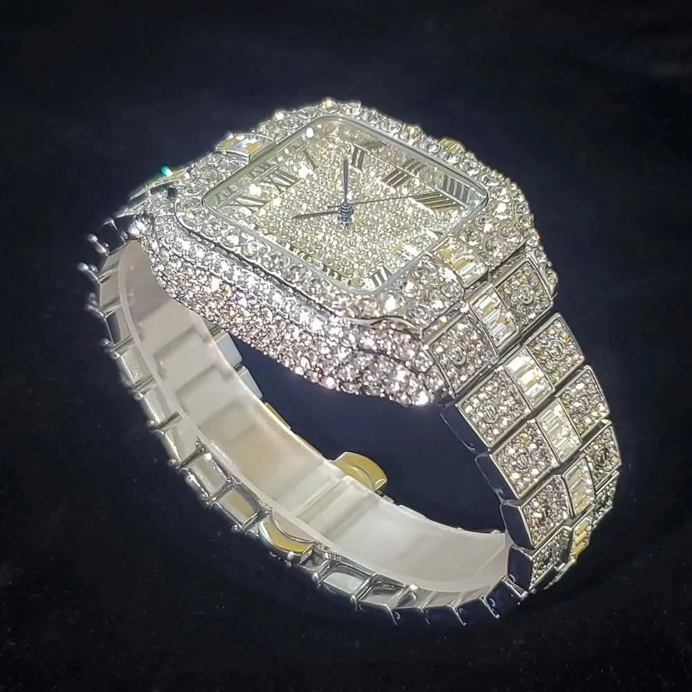 Luxury Original Brand Men Watch Fashion Bling Diamond Inlay Square Wristwatch Hip Hop Iced Out Man Jewelry Clock - M & M Global
