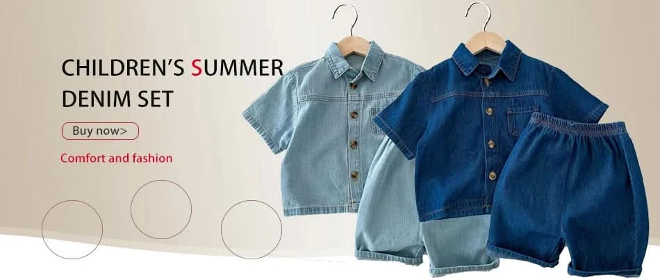 Summer baby clothes 0-5T solid color boys striped sleeveless T-shirt shorts set breathable girls vest short sleeved shorts set - M & M Global