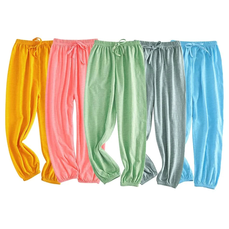 Boy Girl Breathable Bamboo-Cotton Long Pants for Children Unisex Style Elastic Waist Summer Sleepwear Kids Nightwear Trousers - M & M Global