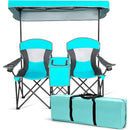 Double Camping Chair w/Shade Canopy, 2-Person Folding Camp and Beach Chair with Mini Table Beverage Cup Holder - Free Delivery