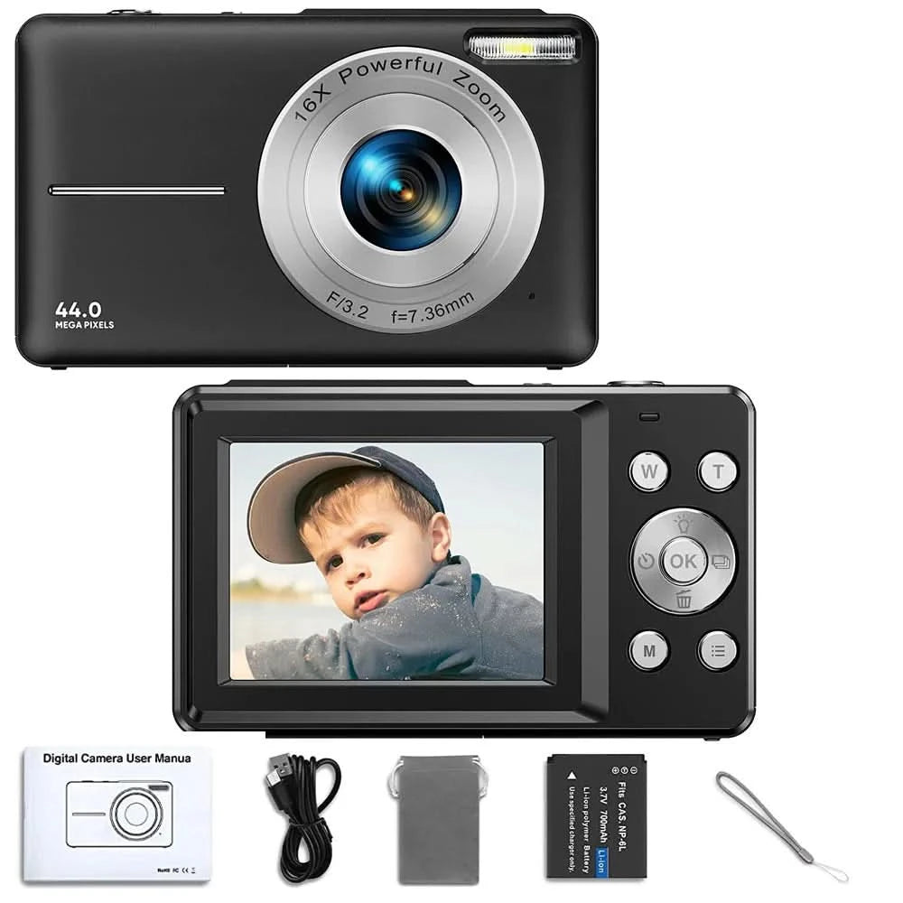 HD 1080P 2.4 inch digital Camera Rechargeable Cameras with 16x Zoom Compact Camera 44MP Cameras for kids Beginner Camera - M & M Global