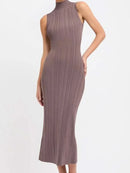 Tossy Sleeveless Knitwear Turtleneck Long Dress Female Slim Elegant Fashion Autumn 2023 Ribbed Knit Dress For Women Maxi Dress - M & M Global
