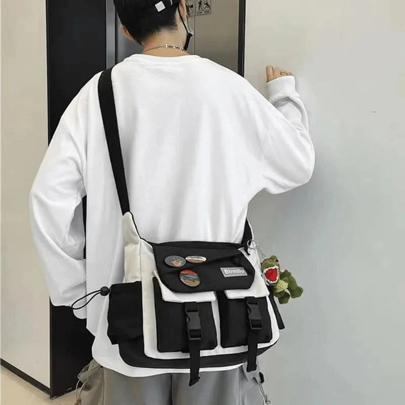Preppy Casual Nylon Crossbody Bag For Men Women Teen Messenger Bag, Student Commuter Single Shoulder Bag For Travel Daily Use - M & M Global